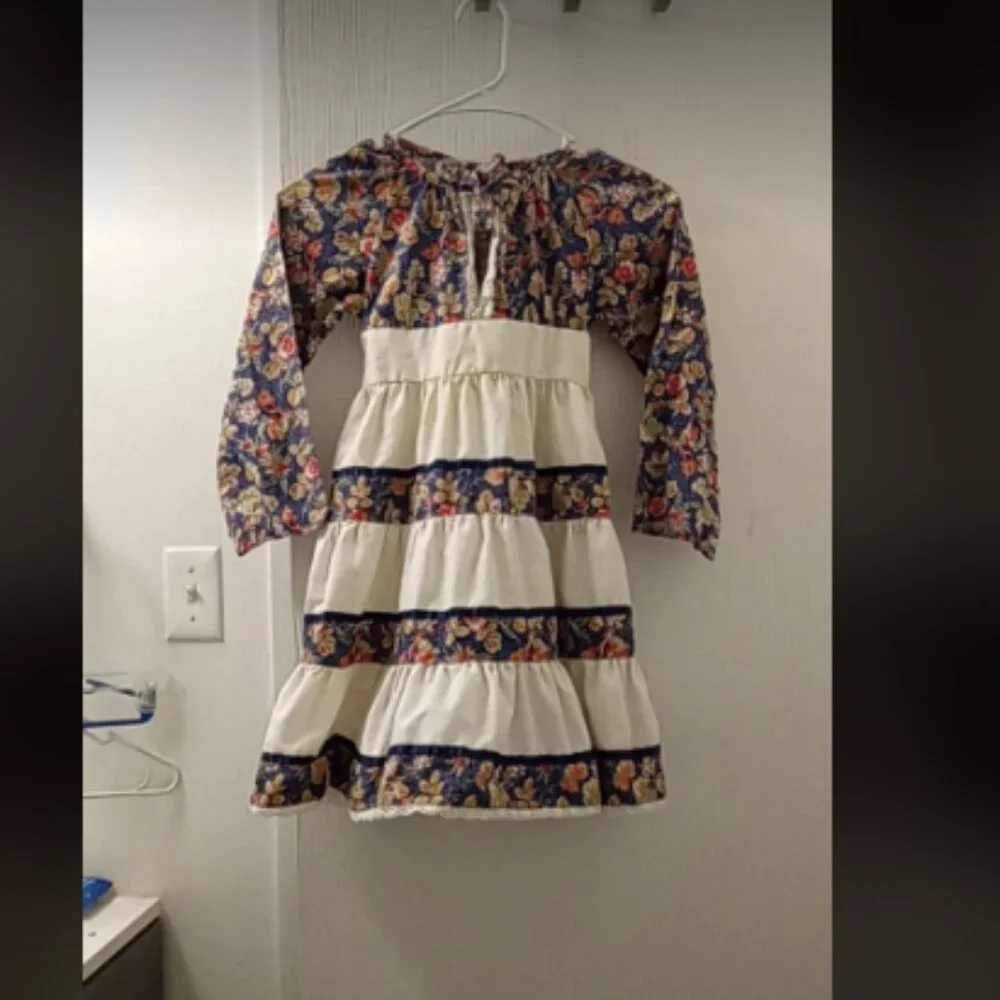 Vtg 1960s 1970s Gunne Sax Style Girls Floral Peasant Dress